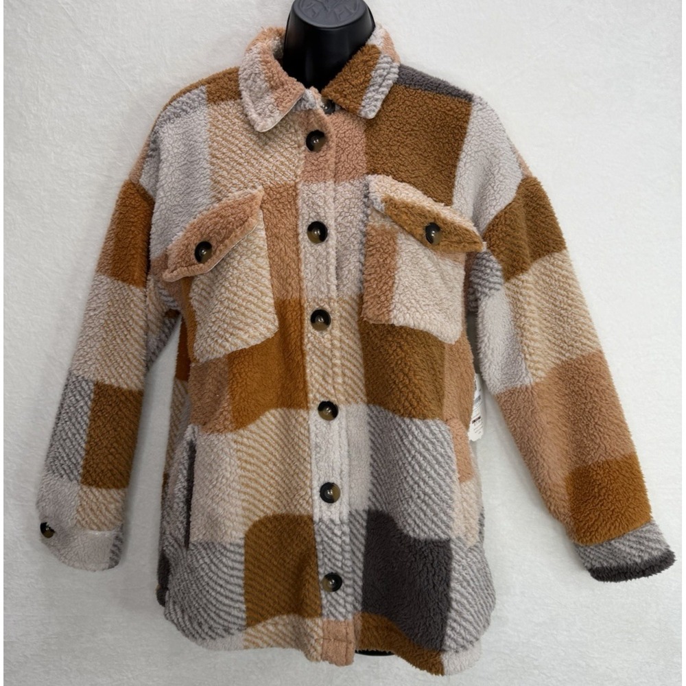 Altar'd State Plaid Sherpa Shacket Jacket Button Front Soft Lined Size XS NWT